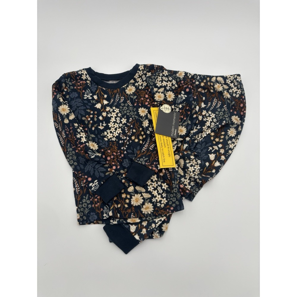 Modern Moments By Gerber Supersoft 2 Piece Pajama Set Navy With Florals 5T NWT